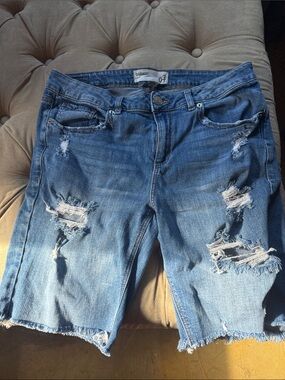 Garage Distressed Blue Denim Jean Shorts